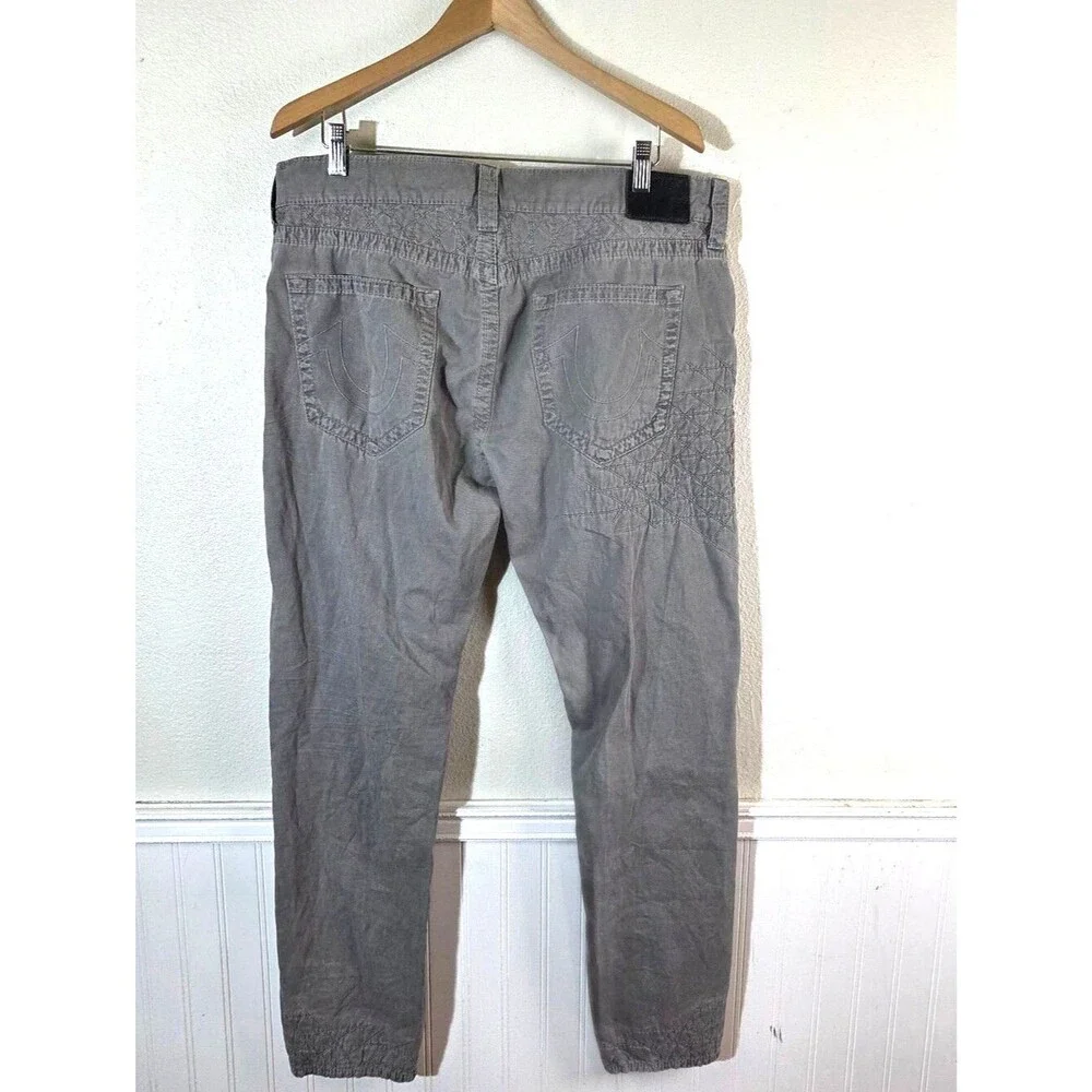 True Religion Mens Gray Jeans Pants Size 36 Embroidered Casual Streetwear